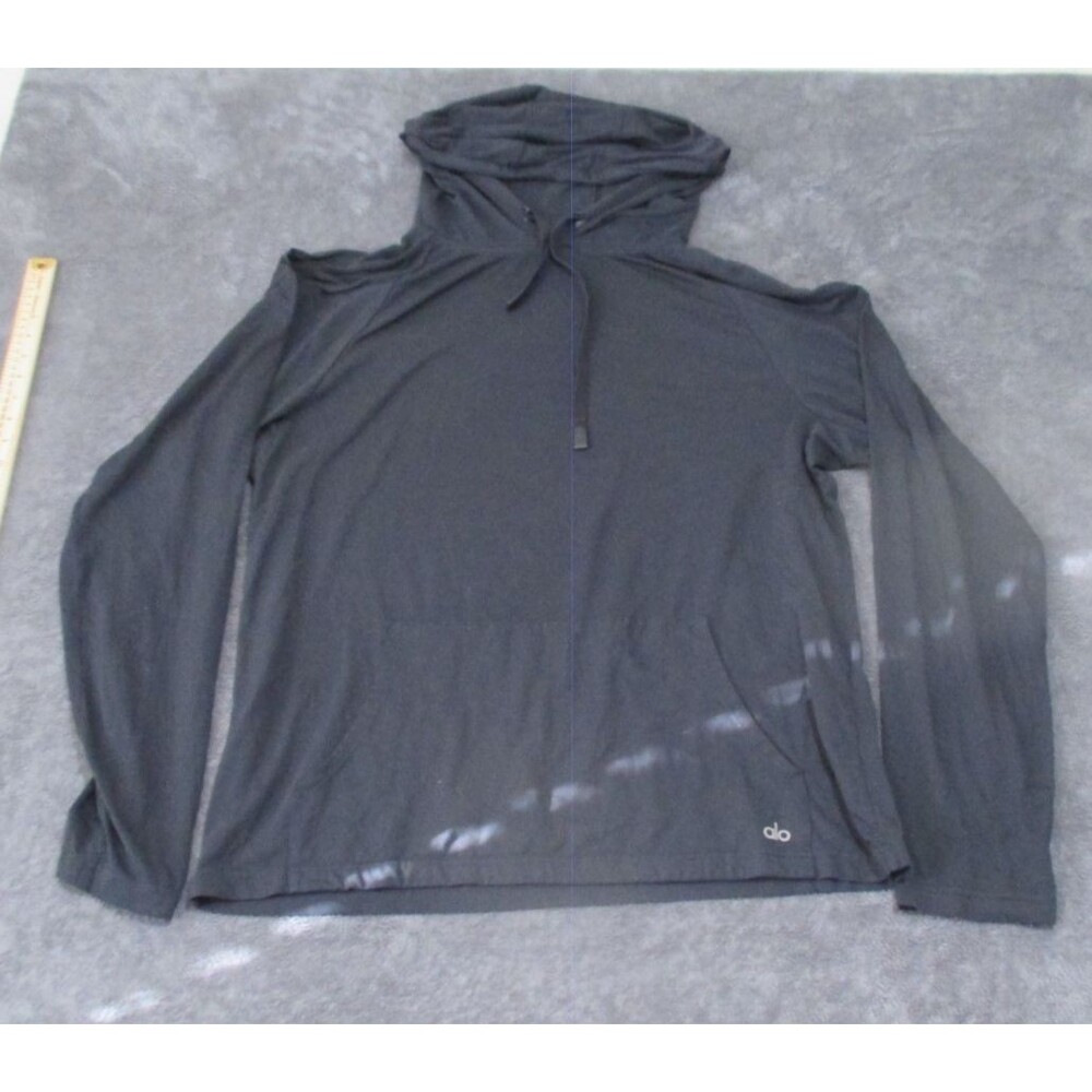 ALO Yoga Core Runner Hoodie Men’s Size Large Black Pullover Lightweight Gym Run